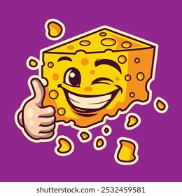 Groovy retro cartoon cheese character funny face vector image icon