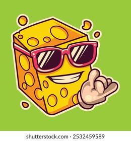 Groovy retro cartoon cheese character funny face vector image icon