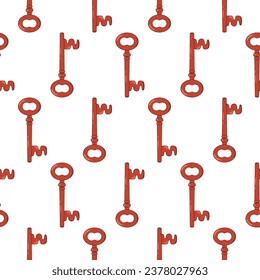 Groovy retro cartoon key. Vintage seamless pattern. Hand drawn style.