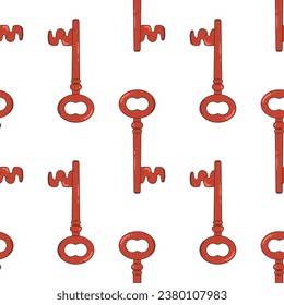 Groovy retro cartoon key. Vintage seamless pattern. Hand drawn style.