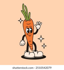 Groovy retro character carrot. Flat vector illustration.