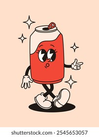 Groovy retro character soda. Flat vector illustration.