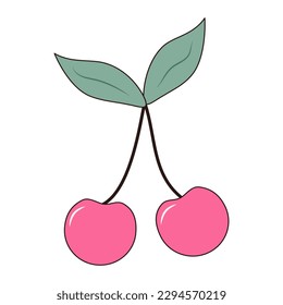 Groovy retro cherry. Vintage hippie psychedelic berries.