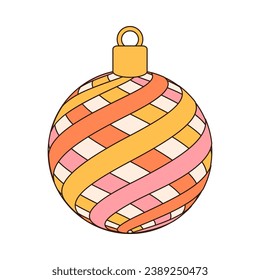 Groovy retro christmas ball. Merry christmas retro style vector illustration icon.
