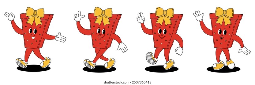 Groovy retro Christmas gift. Christmas characters in groovy style.