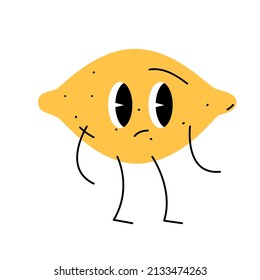 Groovy retro clipart smile lemon. 70s, 80s, 90s cartoon style. Patches, pins, stamps, stickers templates. Funny cute comic characters. Vintage, nostalgic aesthetic.