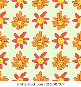 Groovy retro daisies pattern . 70s, 80s 90s vibes