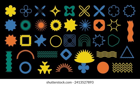 groovy retro design elements, Naive playful abstract shapes sticker pack, Trendy