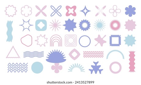 groovy retro design elements, pastel Naive playful abstract shapes sticker pack, Trendy