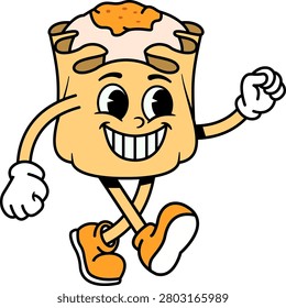 Groovy Retro Dimsum Character Walking with Confident Stride