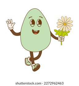 Groovy retro egg. Hippie happy egg in retro cartoon style. Happy Easter day. Vector illustration