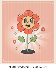 Groovy retro flower poster background