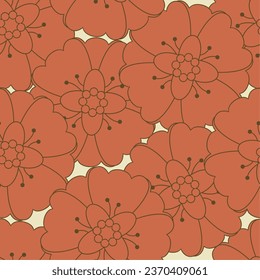 Groovy retro flower seamless pattern. Suitable for backgrounds, wallpapers, fabrics, textiles, wrapping papers, printed materials, and many more.