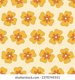 Groovy retro flower seamless pattern. Suitable for backgrounds, wallpapers, fabrics, textiles, wrapping papers, printed materials, and many more.