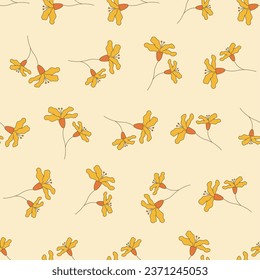 Groovy retro flower seamless pattern. Suitable for backgrounds, wallpapers, fabrics, textiles, wrapping papers, printed materials, and many more.