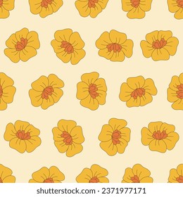 Groovy retro flower seamless pattern. Suitable for backgrounds, wallpapers, fabrics, textiles, wrapping papers, printed materials, and many more.