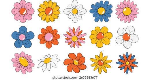 Groovy Retro Flower Set Element