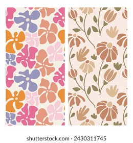 Groovy Retro Flowers pattern background wallpaper 