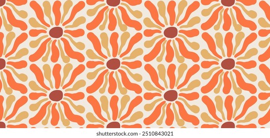 Groovy retro flowers seamless pattern. Pastel boho background in minimalist. Suit for presentation, backgrounds, wallpapers, textile, and fashion.
