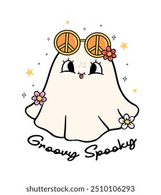 Groovy Retro Halloween Ghost spooky cute Lined Doodle Greeting Card Idea