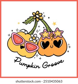 Groovy Retro Halloween cereja de abóbora Cor vibrante Forrado Doodle t shirt sublimação imprimível Ideia