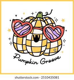 Groovy Retro Halloween pumpkin Vibrant color Lined Doodle t shirt sublimation printable Idea