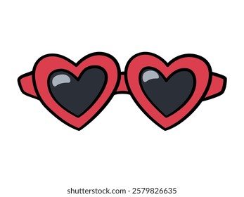 Groovy retro heart shaped sunglasses. Fashionable cool glasses in funky style. Summer beach accessory. Isolated on white background.