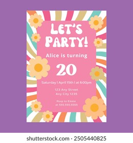 Groovy Retro Hippie Daisy Invitation