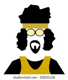 groovy retro man with afro hair and headband