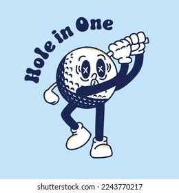 groovy retro mascot golf hole in one character vector illustration t shirt design