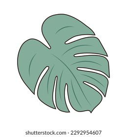 Groovy retro monstera leaf. Vintage hippie psychedelic herb.