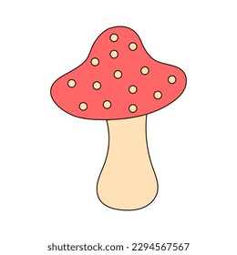 Groovy retro mushroom. Vintage hippie psychedelic amanita.