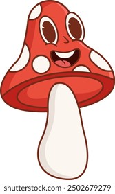 Groovy Retro Mushrooms Character Illustration