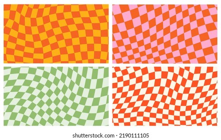 Groovy retro pattern background in psychedelic checkered backdrop style. A chessboard in a minimalist abstract design with a 60s 70s aesthetic vibe. hippie style y2k. funky print vector illustration.