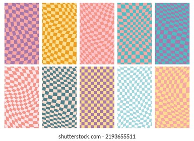 Groovy retro pattern background in psychedelic checkered backdrop style. A chessboard in a minimalist abstract design with a 60s 70s aesthetic vibe. hippie style y2k. funky print vector illustration.