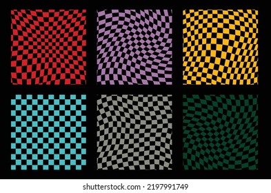Groovy retro pattern background in psychedelic checkered backdrop style. A chessboard in a minimalist abstract design with a 60s 70s aesthetic vibe. hippie style y2k. funky print vector illustration.