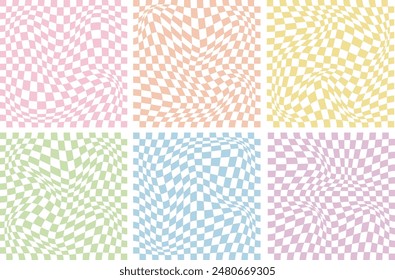 Groovy retro pattern background in psychedelic checkered backdrop style. A chessboard in a minimalist abstract design with a 60s 70s aesthetic vibe. hippie style y2k. funky print vector illustration.
