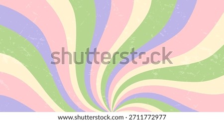 Groovy retro pattern with wavy abstract swirl in pastel colorful tones. Vintage sunshine motif and psychedelic texture create a grungy y2k background. Horizontal orientation perfect for modern art,