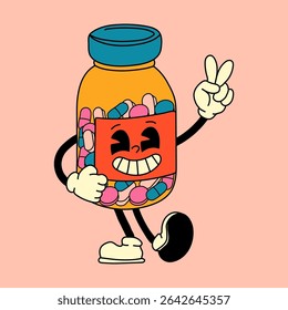 Groovy Retro Pill Jar Cartoon Character