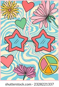 Groovy retro poster. Hippie style background. Groovy vibes. 60s and 70s style. Psychedelic funky abstract. Groovy poster template. Nostalgia for the 70s.