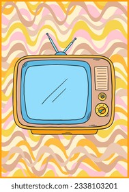 Groovy retro poster. Hippie style background. Groovy retro tv set. 60s and 70s style. Psychedelic funky abstract. Groovy poster template. Nostalgia for the 70s.