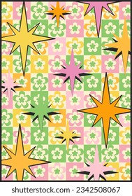 Groovy retro poster. Hippie style background. Groovy stars. 60s and 70s style. Psychedelic funky abstract. Groovy poster template. Nostalgia for the 70s.