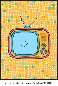 Groovy retro poster. Hippie style background. Groovy retro tv set. 60s and 70s style. Retro TV poster. Psychedelic funky abstract. Groovy poster template. Nostalgia for the 70s.