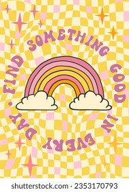 Groovy retro poster. Hippie style background. Groovy rainbow. 60s and 70s style. Retro rainbow hippie poster. Motivational. Psychedelic funky abstract. Groovy poster template. Nostalgia for the 70s.