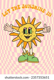 Groovy retro poster. Hippie style background. Groovy sun. 60s and 70s style. Psychedelic funky abstract. Groovy poster template. Nostalgia for the 70s.
