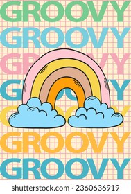 Groovy retro poster. Hippie style background. Groovy rainbow. 60s and 70s style. Psychedelic funky abstract. Groovy poster template. Nostalgia for the 70s.