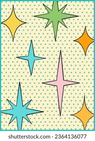Groovy retro poster. Hippie style background. Groovy stars. 60s and 70s style. Psychedelic funky abstract. Retro cosmic stars background. Groovy poster template. Nostalgia for the 70s.