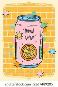 Groovy retro poster. Hippie style background. Groovy soda can. 60s and 70s style. Psychedelic funky abstract. Groovy poster template. Nostalgia for the 70s.