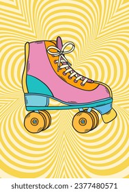 Afiche retro de Groovy. Fondo de estilo hippie. Patines de rodillos de Groovy. estilo de los años 60 y 70. Abstracto fiestoso psicodélico. Plantilla de afiche de Groovy. Nostalgia de los años 70.