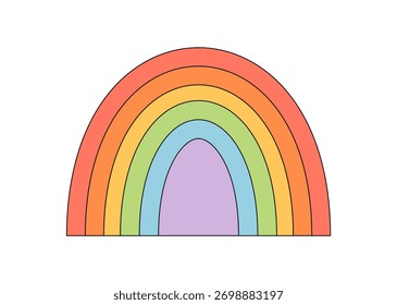 Groovy retro rainbow abstract shape with colorful wave style in flat yellow form. Funky groovy element creates y2k mood, inspired by music and playful graphic concepts.
